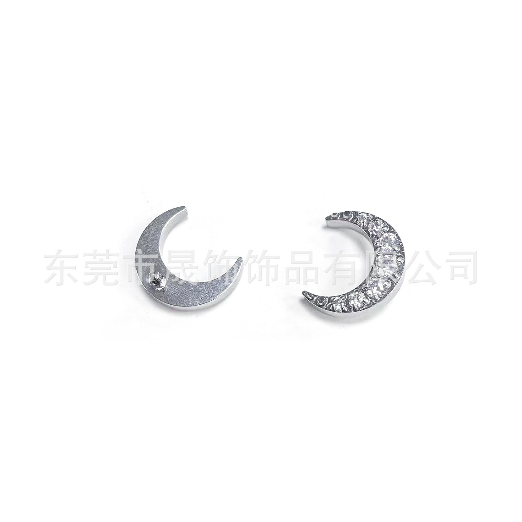 F136 Titanium Alloy Moon Ear Stud Studded 5A Cubic Zirconia 弯月 Helix Cartilage Stud G23 Titanium Internal Thread Labret Stud Piercing Jewelry