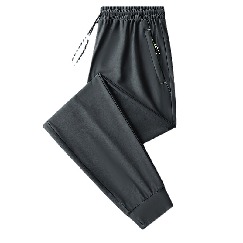 Pantalones de seda de hielo pantalones transpirables de secado rápido de deportes casuales delgados de verano para hombres, pantalones de pierna recta coreanos elásticos al por mayor