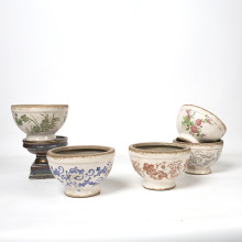 中式欧风陶瓷冰裂釉绿植高脚花盆栽盆复古田园乡村家居园艺软装