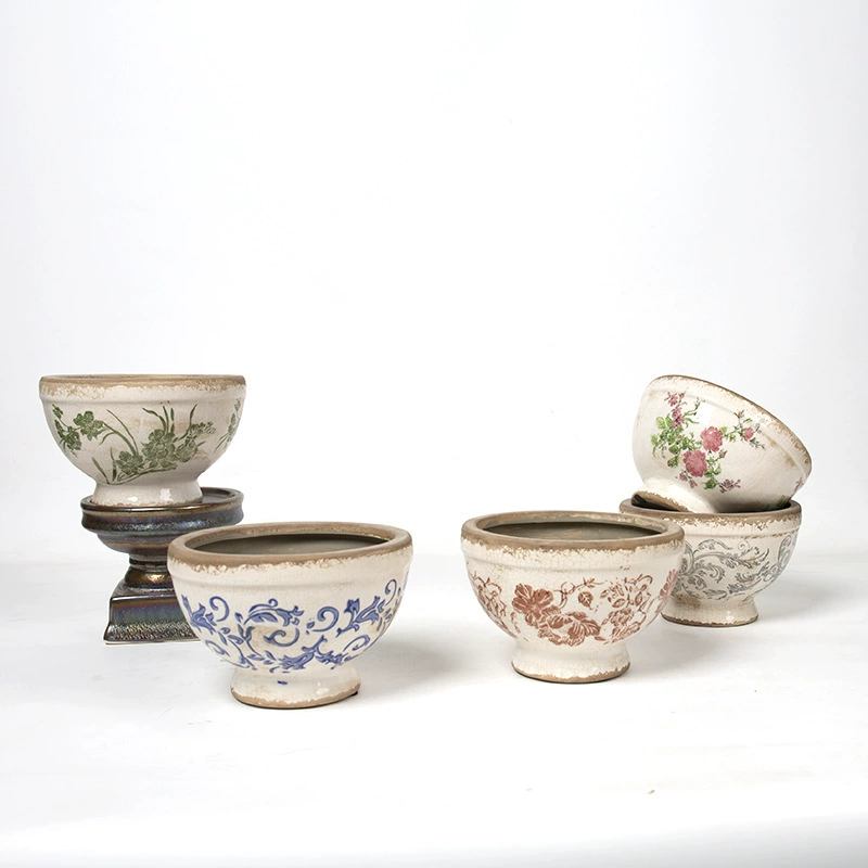 Керамическая ледяная глазурь в китайском стиле в Европейском стиле, зеленое растение, цветочный горшок с высокими ножками, винтажная пасторальная страна, домашнее Садоводство, мягкое украшение