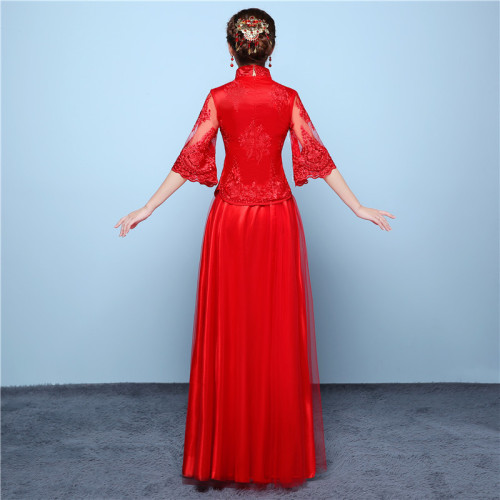 Toast the bride Chinese style dress female bridal chinese wedding party XiuHe dresses red wedding clothes dragon phoenix Chinese dress lace wedding gown