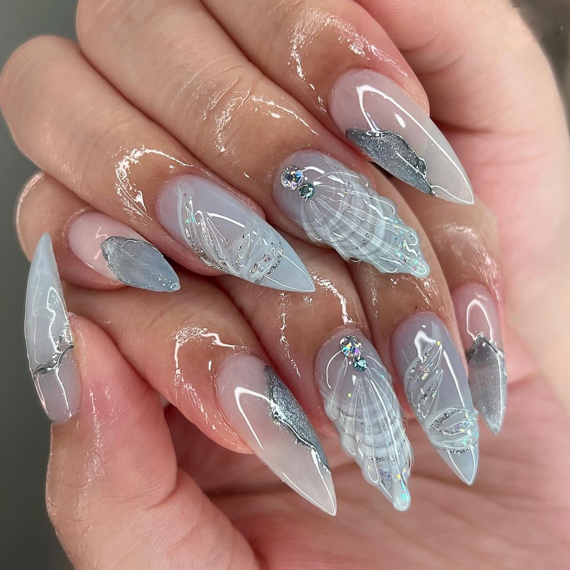 three dimensional blue nail stickers