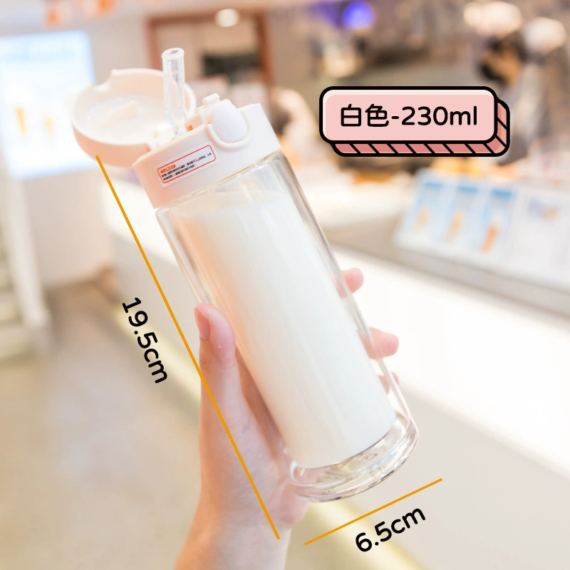 Cute double-layer summer small handheld high quality straw with glass