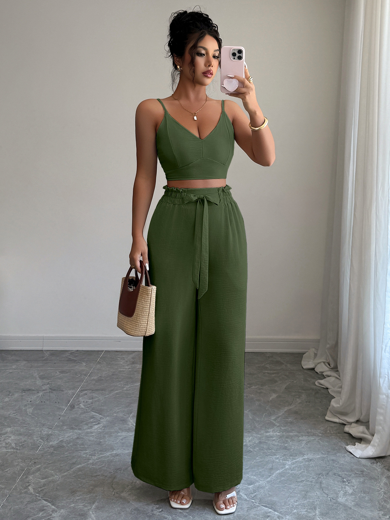 364g Weight Sleeveless Sleeve Length Polyester Fabric Type Pant Co-ord Set Sets Type 2 Pieces Set Quantity Casual, Daily Occasion Strap Neckline Slim, Loose Fit Type Solid Color Pattern Summer Season Women's Gender Casual, Sexy Style Casual Daily Women's Casual Sexy Solid Color Polyester Pant Co-ord Set Pants Sets 13
