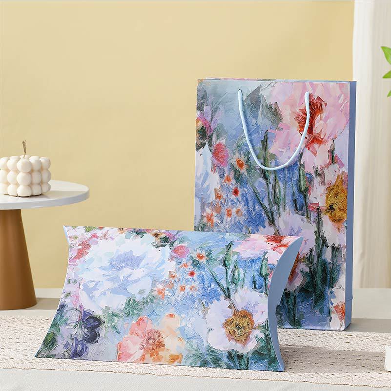 水墨画油画枕头盒丝绸丝巾礼盒围巾包装盒婚庆元宝盒年会礼袋礼盒