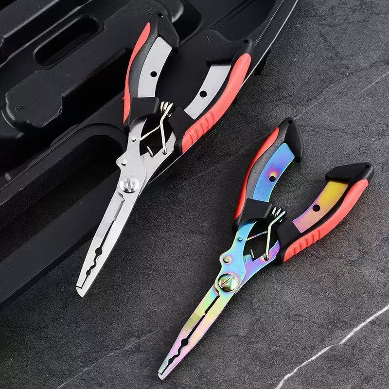 Многофункциональные рыболовные плоскогубцы для приманок и лески, с двухцветной рукояткой, в наличии для международной доставки.
