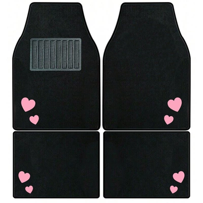 Cross-border New Love Embroidery Car Upper Protective Carpet Dirt-resistant Dust-proof Easy-to-clean Car Universal Foot Mat (Universal Foot Pad) - love-black-border-universal-car-floor-mat-set