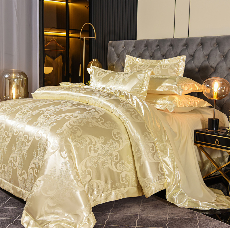 高档贡缎提花四件套家用天丝莫代尔家纺床上用品床单被套4件套
