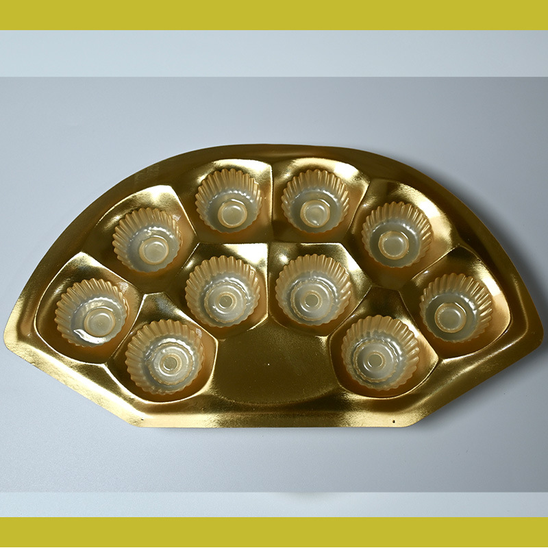 Caja de plástico en forma de ventilador de 10 cápsulas, bola de chocolate, dulces, dulces, galletas de boda, caja de embalaje de plástico PS