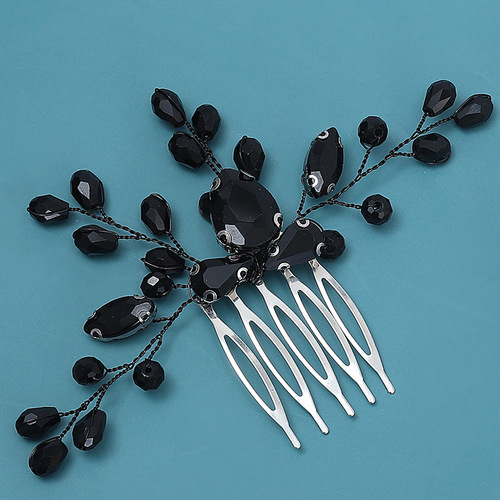 European and American cross-border black crystal comb handmade bride headgear retro forest princess hair clip wholesale 