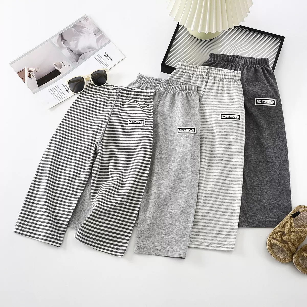 儿童夏季薄款棉质无骨缝制九分裤睡裤家居服空调服男女宝宝中大童