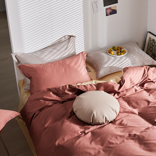 Wholesale 140 count light luxury simple satin four piece set 100 pure cotton 4 piece set solid color quilt cover bed sheet