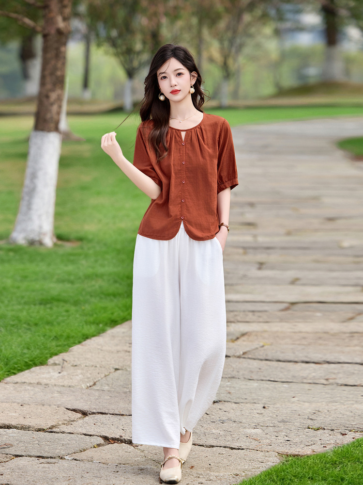 Bộ sơ mi phối quần ống đứng hai mảnh phong cách tân cổ điển MM6615 — màu sắc, xanh lá cây