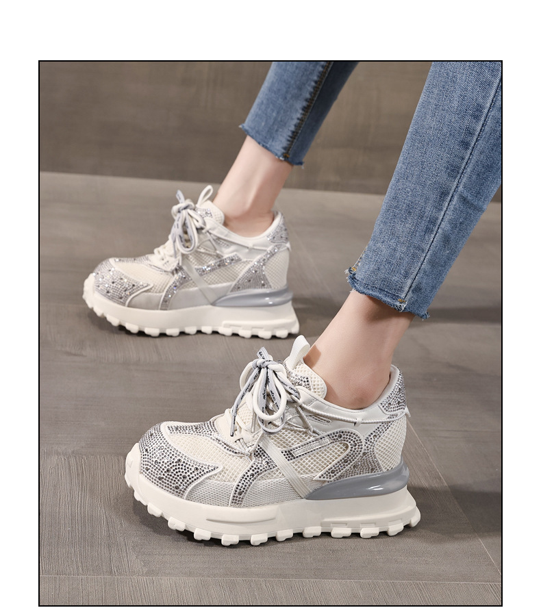 Giày sneaker nữ chunky đế dày lưới phối đá rhinestone — màu trắng chi tiết 15