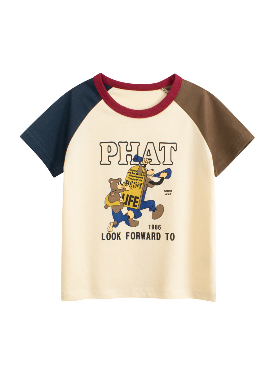 27kids camiseta para niños verano nuevo estilo para niños pequeños y medianos top de dibujos animados de manga corta ropa para bebés fuente de Douyin