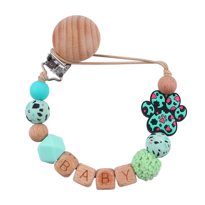 Nuevo clip de pezón de haya para bebé, dibujos animados, animal, garra de perro, cuentas de silicona, nombre de bebé de bricolaje, cadena de pezón, cadena anti-caída