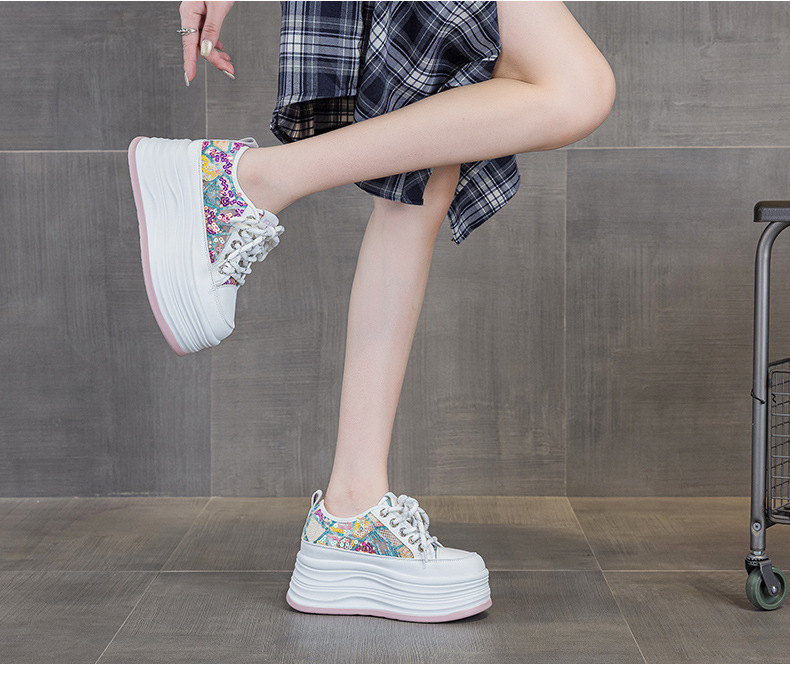Giày sneaker nữ đế dày tăng chiều cao ẩn sequin hè 2026 — M2855 màu hồng, M2855 Màu đen, M2855 màu be chi tiết 18