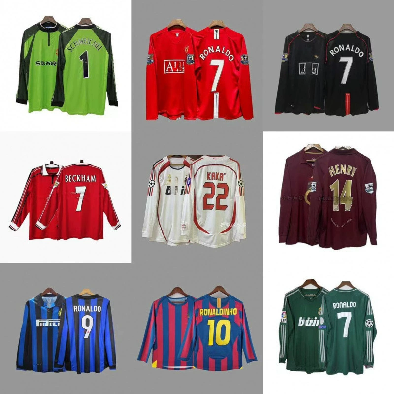 Винтажная майка Футбольный костюм с длинными рукавами Бекхэм Зидан Месси Роналду классическая национальная футболка