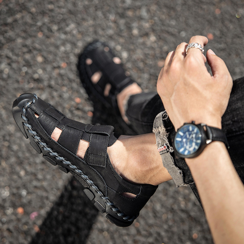 Popular Cross-border Foreign Trade Large-size Sandals 2026 New Casual Trendy Closed-toe Genuine Leather Slip-on Men's_voghion.com