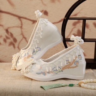 Hanfu Shoes Pearl Xiuhe Dress Wedding Shoes Embroidered Shoes Women's Chinese Ancient Style Hanfu Wedding Shoes Inner Height Increasing Ancient Dress Shoes