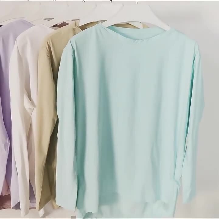 Yoga Women's Ice Silk Loose Quick-Dry Casual Sports Fitness Spandex High-Elastic Long-Sleeve Sun Protection Top, High-Elasticity and Comfortable