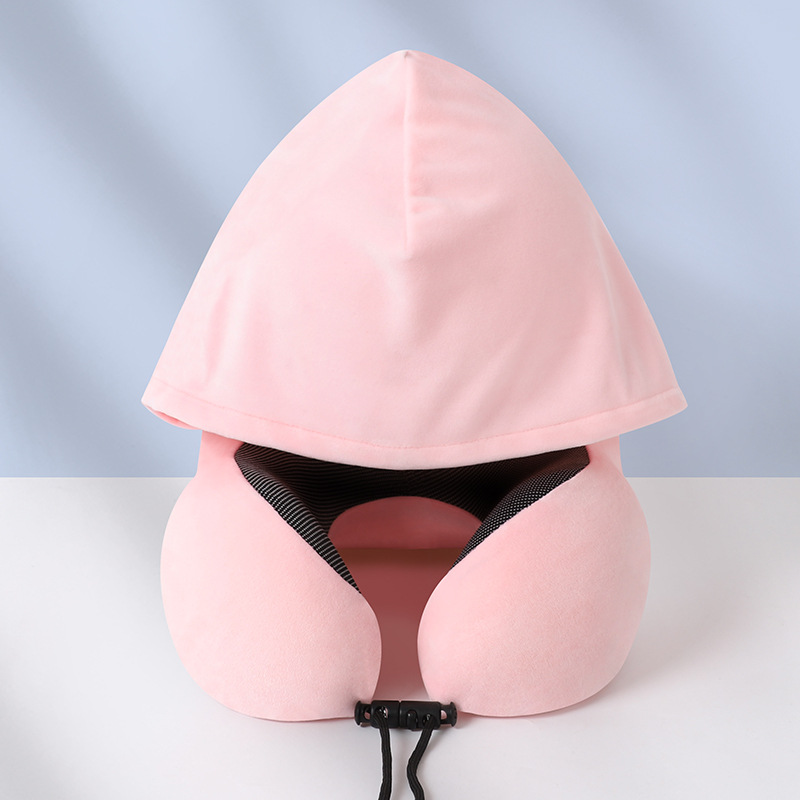 핑크색 신축성 있는 매우 부드러운 후드 목 베개