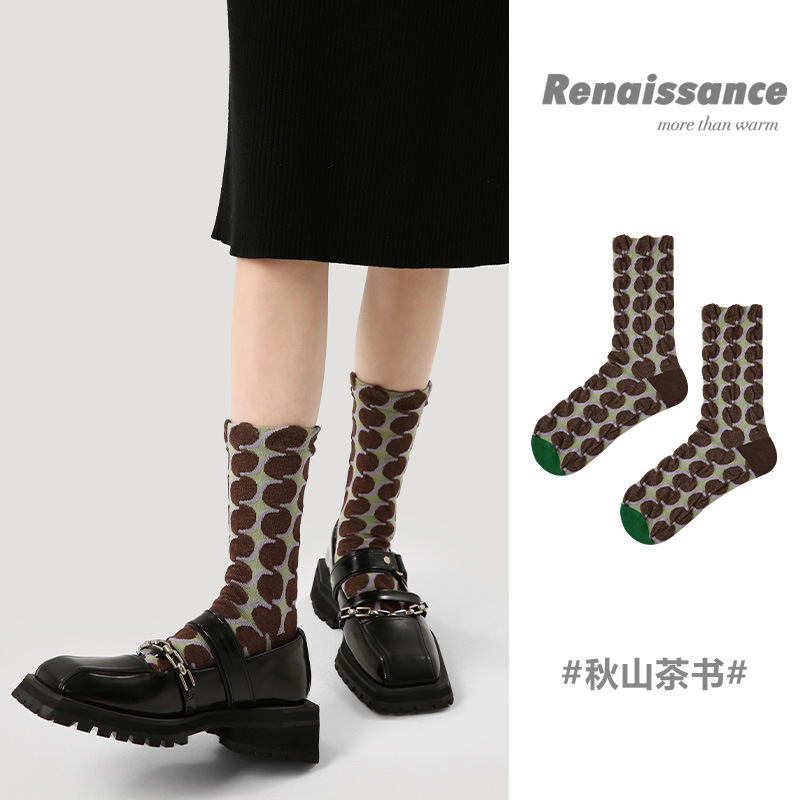 Renaissance Original Socks Women's Mid-high Cotton Socks Four Seasons Dot Striped Fashion Ins Trendy Socks