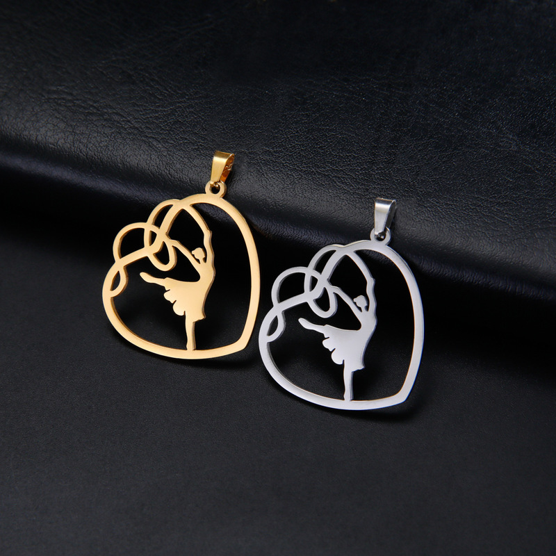 European and American hot-selling heart-shaped DIY jewelry accessories 18K gold hollow love ballet girl pendant pendant non-fading