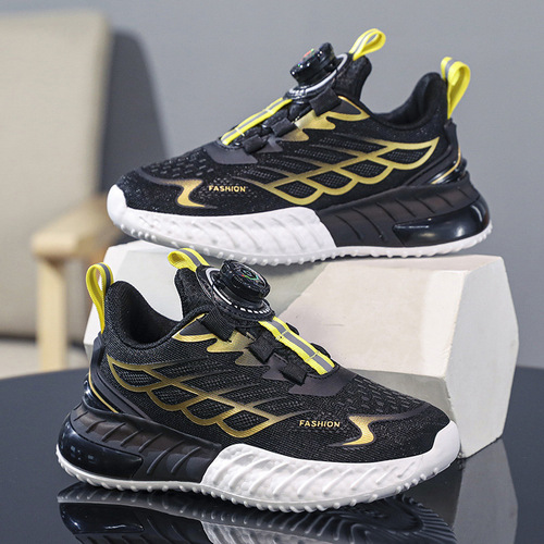 Children's shoes for autumn, white sports shoes for boys with rotating buttons, dad shoes with leather surface, running shoes