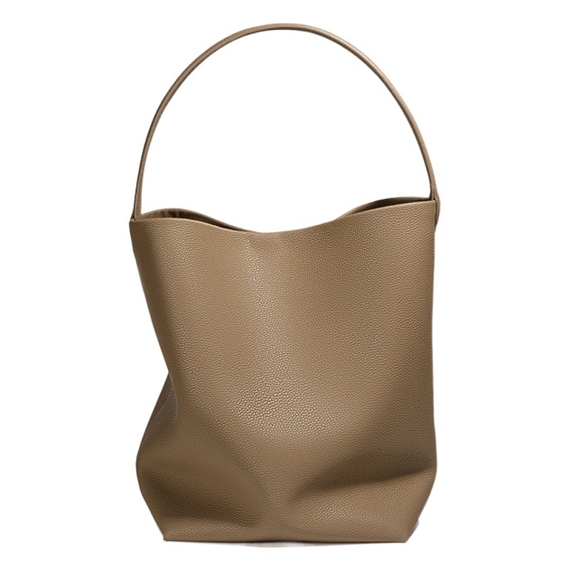 Bolsa de cubo de piel de vaca suave de las mujeres de Cercanías de gran capacidad perezoso estilo de hombro axila bolsa grande de cuero genuino de las mujeres Bolsa De fábrica al por mayor