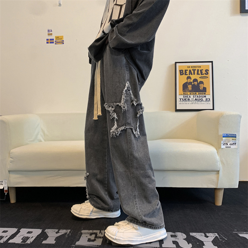 Vintage Star Pouch Jeans Men's Spring and Autumn American Style High Street Fashion Brand Loose Straight-leg Loose Waist Pants