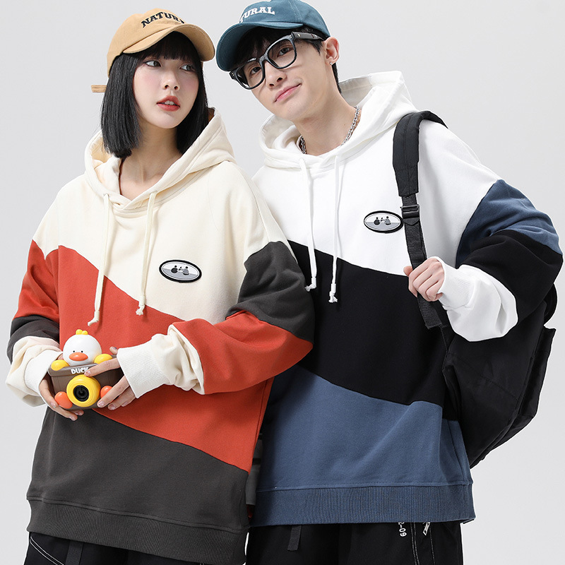 Urban Men's Clothing | Hooded Color-Blocked Top Ins Couple Loose Trendy Hong Kong Style Pullover Sweatshirt for Men