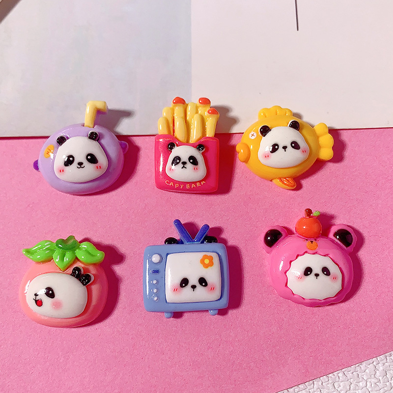 Nuevas frutas de dibujos animados panda oriental diy accesorios de resina pegamento crema adornamiento para el cabello de la caja del teléfono móvil botones de zapatos materiales hechos a mano, etc
