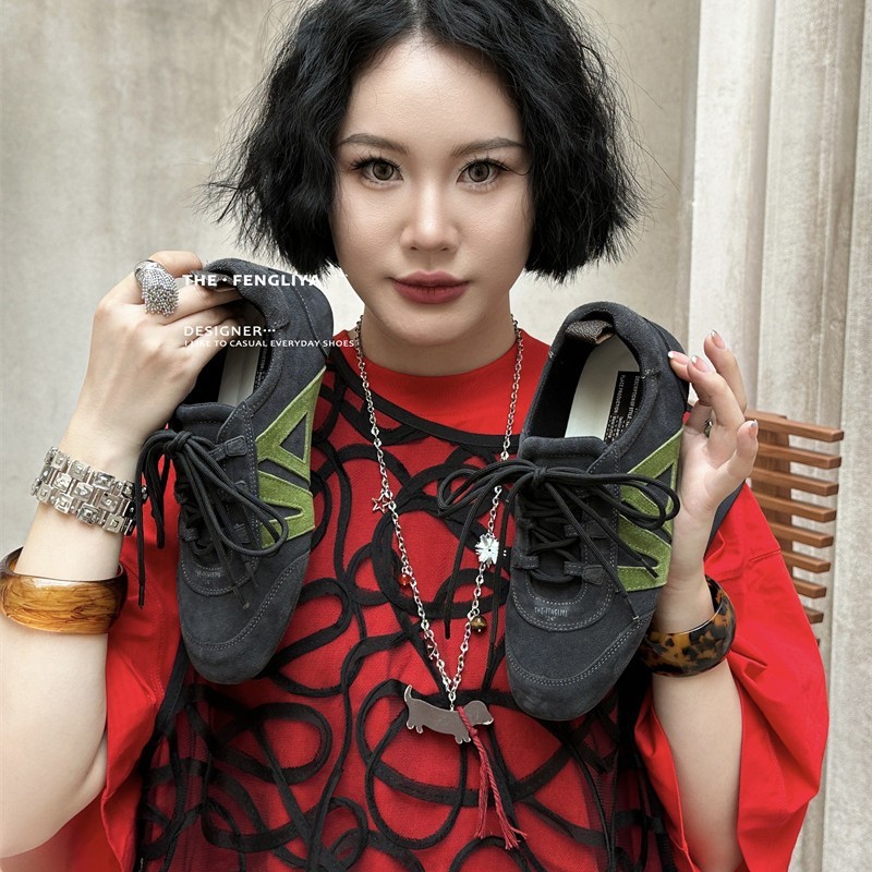 真皮阿甘德训鞋女2025新款春秋学生爆款软平底百搭休闲运动鞋板鞋|undefined