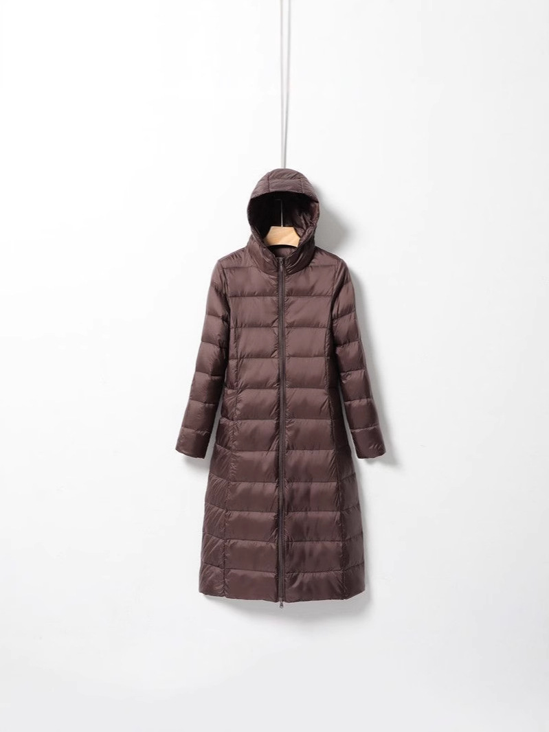 Transfronterizo otoño y invierno nuevo chaqueta de pluma ligera para mujeres largas rodillas alargadas con capuzas delgada chaqueta coreana