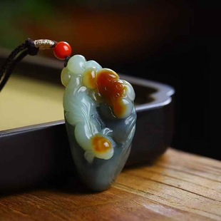 Natural Xinjiang Hetian Jade Factory Store Loulan Three-Color Crafts Jade Lotus Fish Pendant Pendant with Certificate