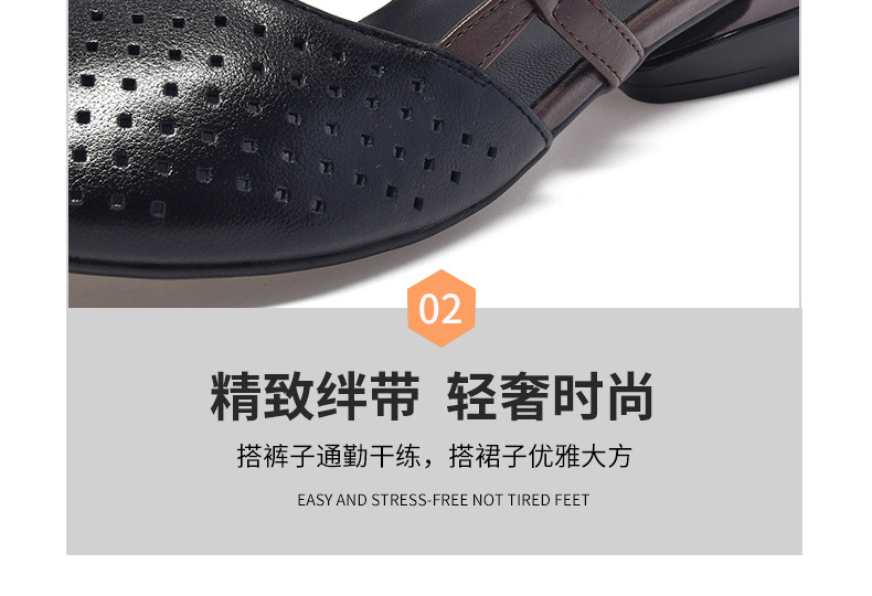 Sandal nữ da thật mũi tròn gót vuông đế mềm khoét lỗ hè — Màu đen chi tiết 16