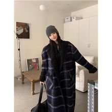 韩系两面穿羊羔绒格纹毛呢外套女款冬季感中长款加厚呢子大衣