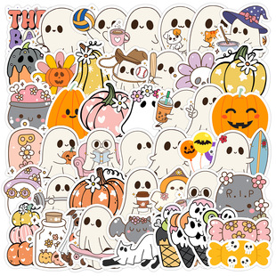 Cross-Border 50 Halloween Ghost Graffiti Stickers Mobile Phone Water Cup Waterproof Decorative Stickers Cartoon Halloween Stickers