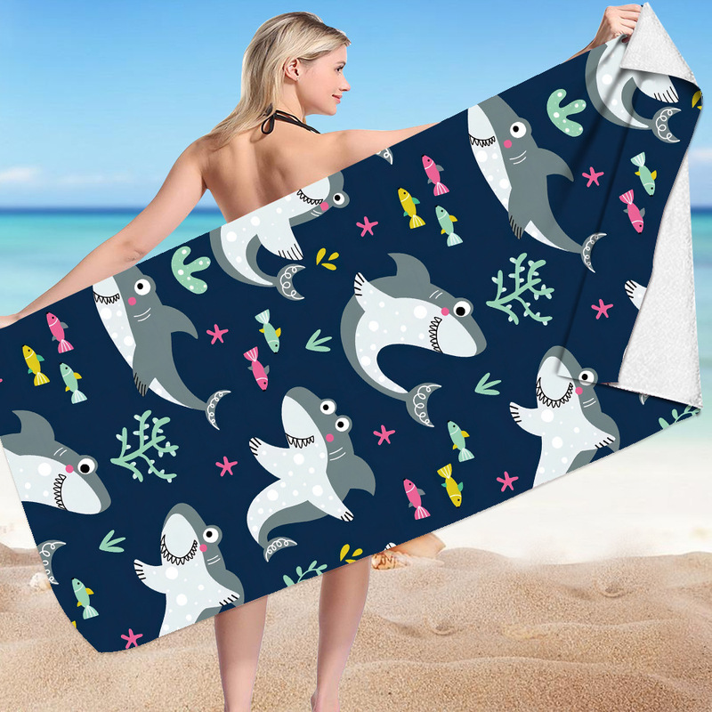 Cartoon Shark Series Beach Towel Microfiber Double-sided Fleece Beach Towel Swimming Bath Towel Varied Beach Towel