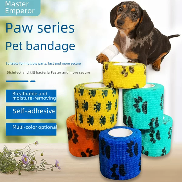 Manufacturer's Ready-Made Paw Series Pet Sports Self-Adhesive Bandage, Hair Care Bandage, Tattoo Bandage, Breathable and Easy to Tear