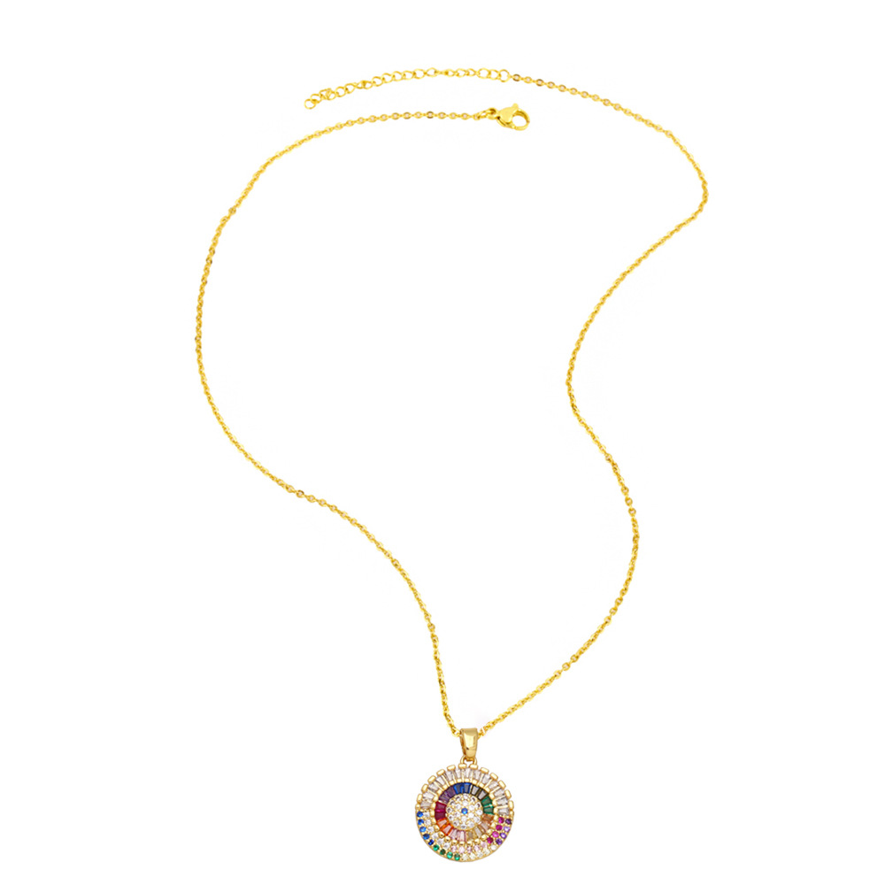 Fashion Round Copper Pendant Necklace Inlay Zircon Copper Necklaces