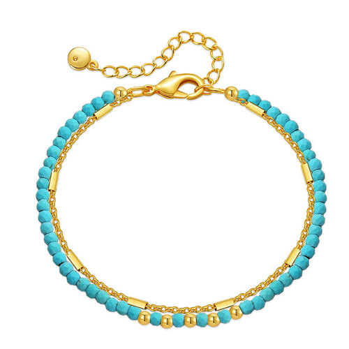 Elegant Turquoise Ethnic Style Bracelet with 18K Gold Plated Chains, Color-Protecting Double Chain Design, Unique Aesthetic Bracelet