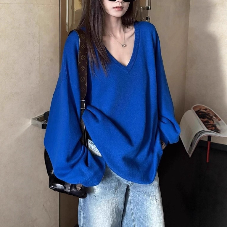 Relaxed Large V Neck Super Loose Casual Versatile Long-Sleeved Sweater Top for Women Relaxed Large V Neck Super Loose Casual Versatile Long-Sleeved Sweater Top for Women