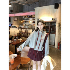 肥七七 ~ 大きいサイズの婦人服の新型韓国版の簡単な半ファスナーの立襟の長袖の衛衣の百合の半身のスカートの3セット