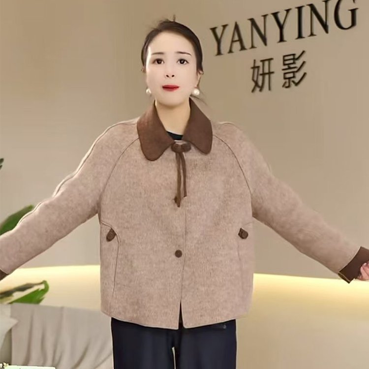 一件代发直播爆款2025秋季新款时尚拼色宽松气质毛妮外套上衣女|undefined