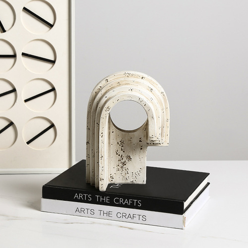 Chic minimalist retro stone texture arched round hole resin decorative piece for hotel entrance bookshelf, unique and special craft decoration item