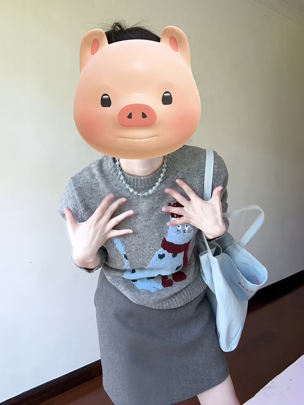 圆领套头针织毛衣女秋冬季慵懒卡通提花内搭软糯短款2025新款上衣|undefined