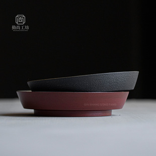 Quiet Wind Handmade Powder Lead Hawthorn Red Pot Cover Bowl Base Household Coarse Pottery Tea Ceremony Accessories Dishpoint Plate Fruit Plate