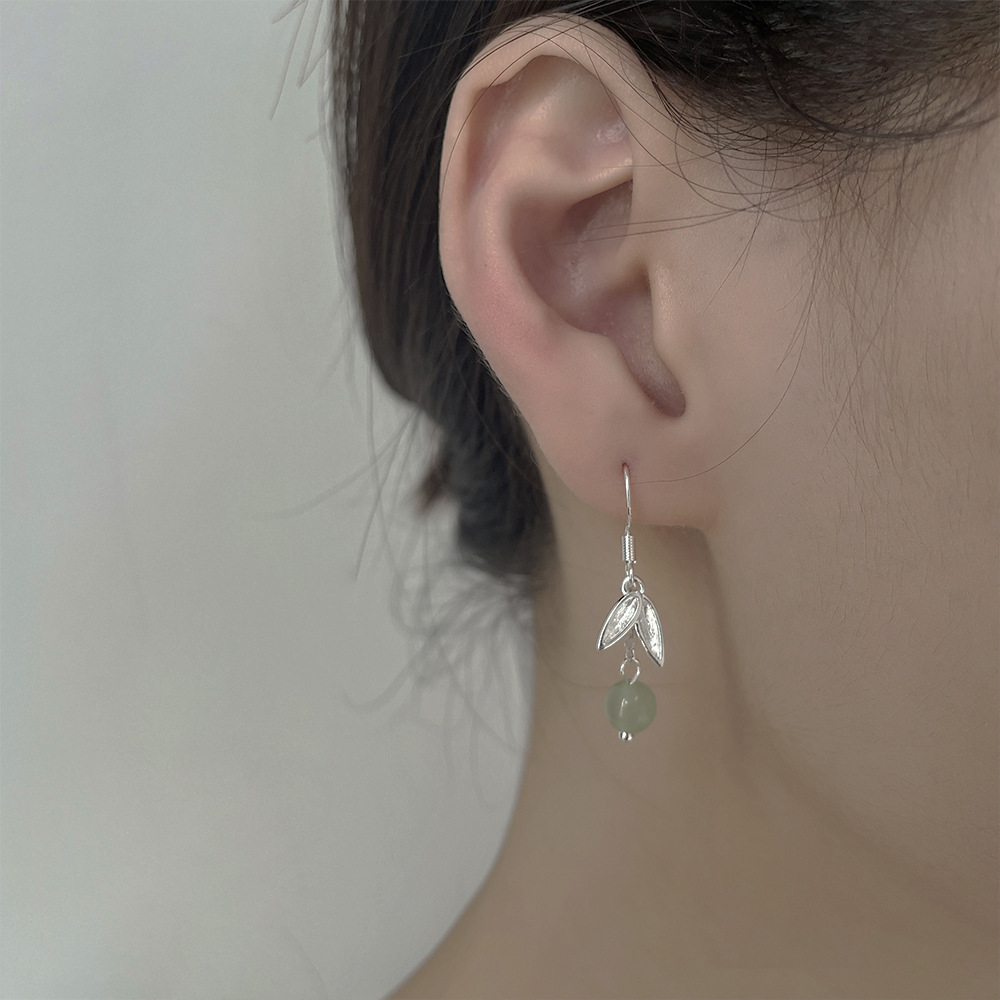 Hetian Bamboo Jade Bead Earrings Ancient Style Tassel Ear Hooks_voghion.com